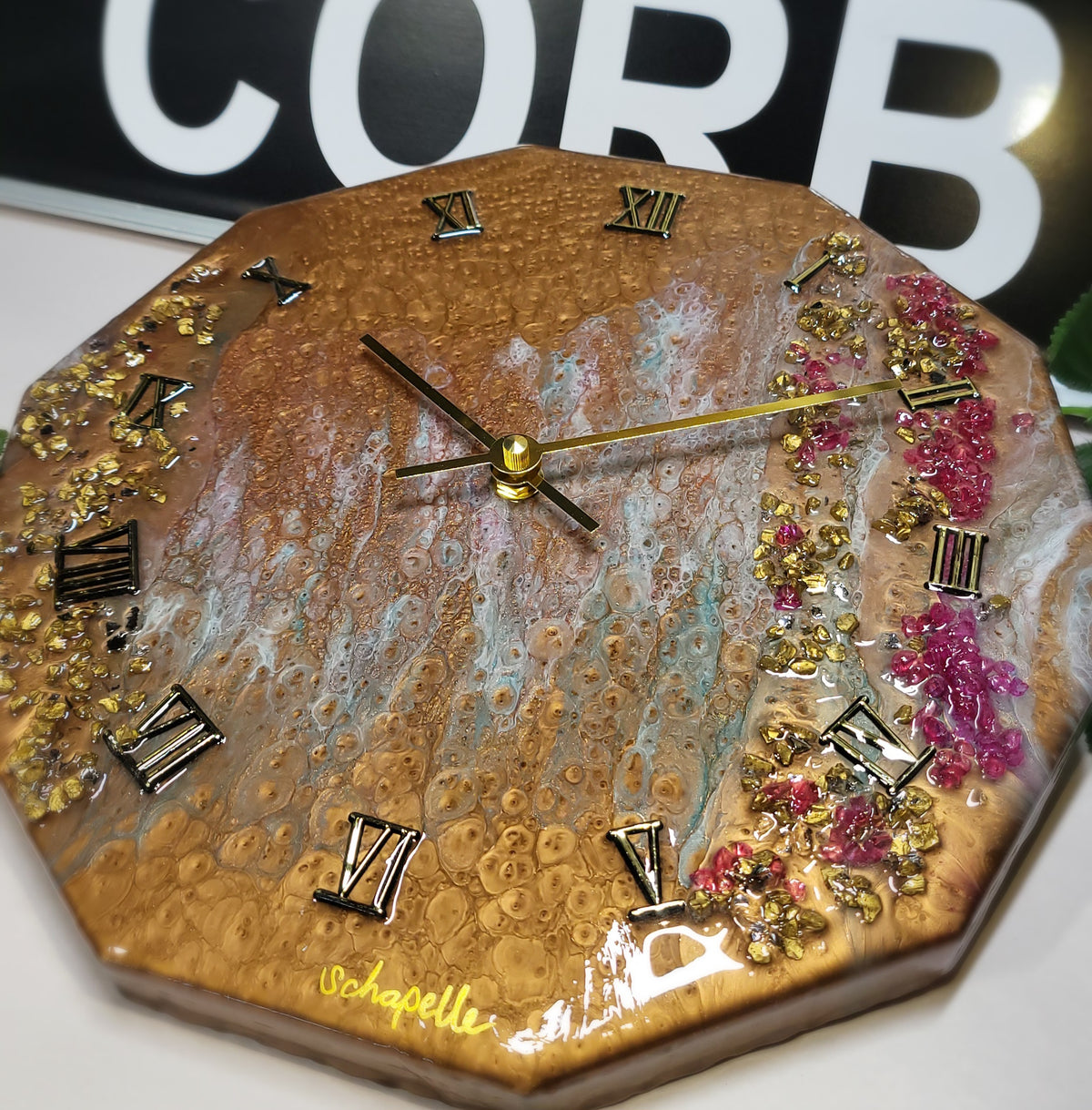 Epoxy Resin Wall Clock-Decagon- (ab1792)