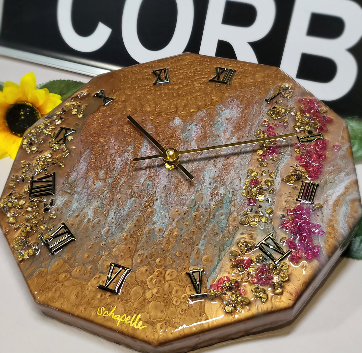 Epoxy Resin Wall Clock-Decagon- (ab1792)