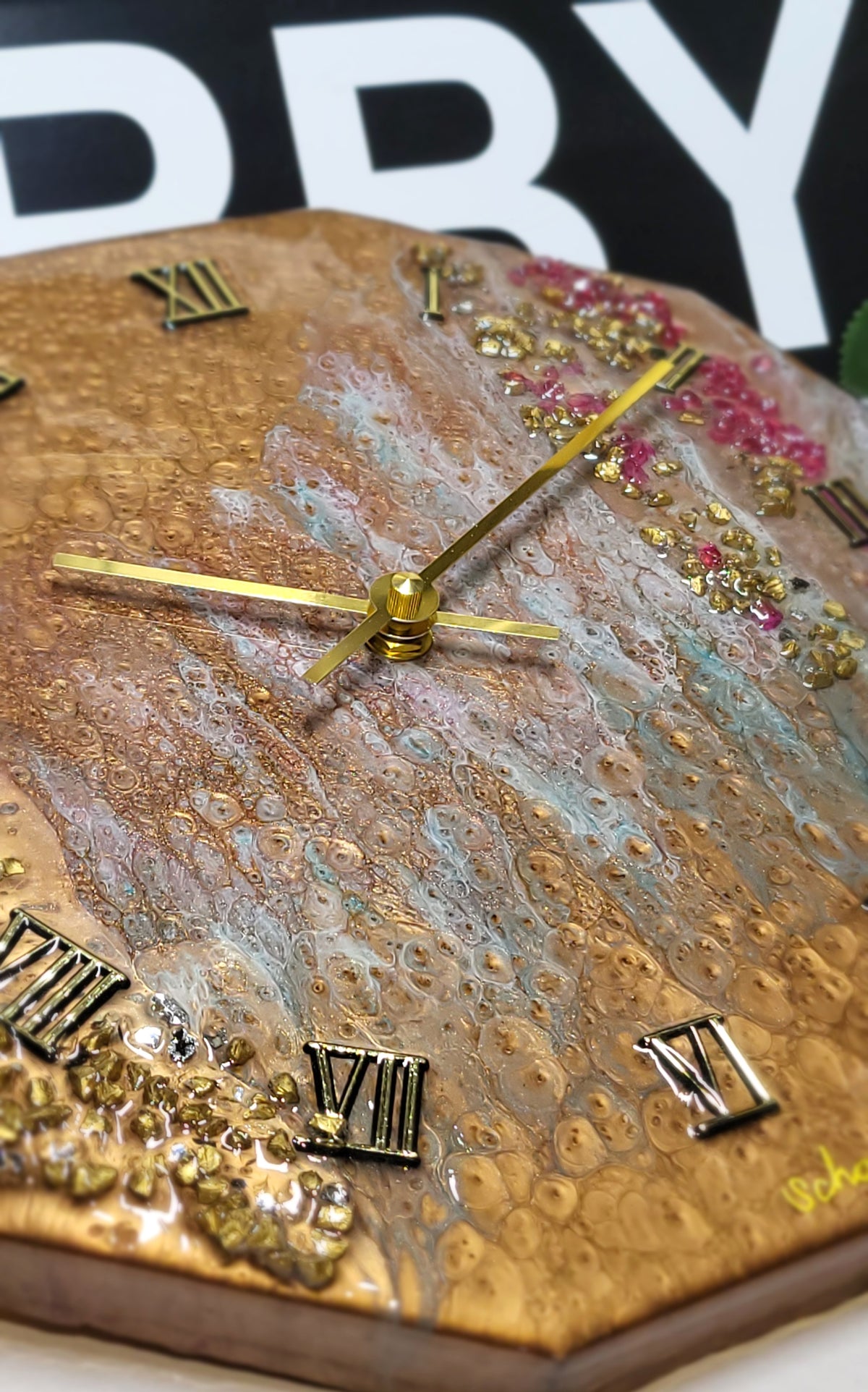 Epoxy Resin Wall Clock-Decagon- (ab1792)