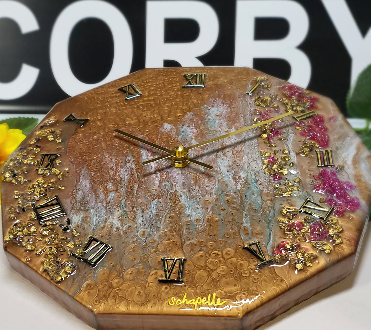 Epoxy Resin Wall Clock-Decagon- (ab1792)